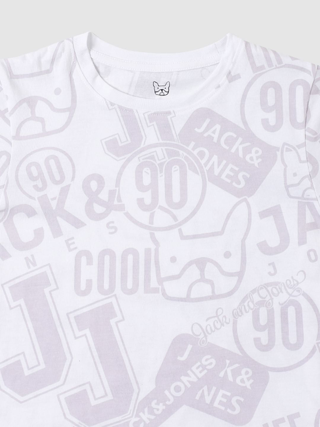 Boys White Graphic Print Crew Neck T-shirt