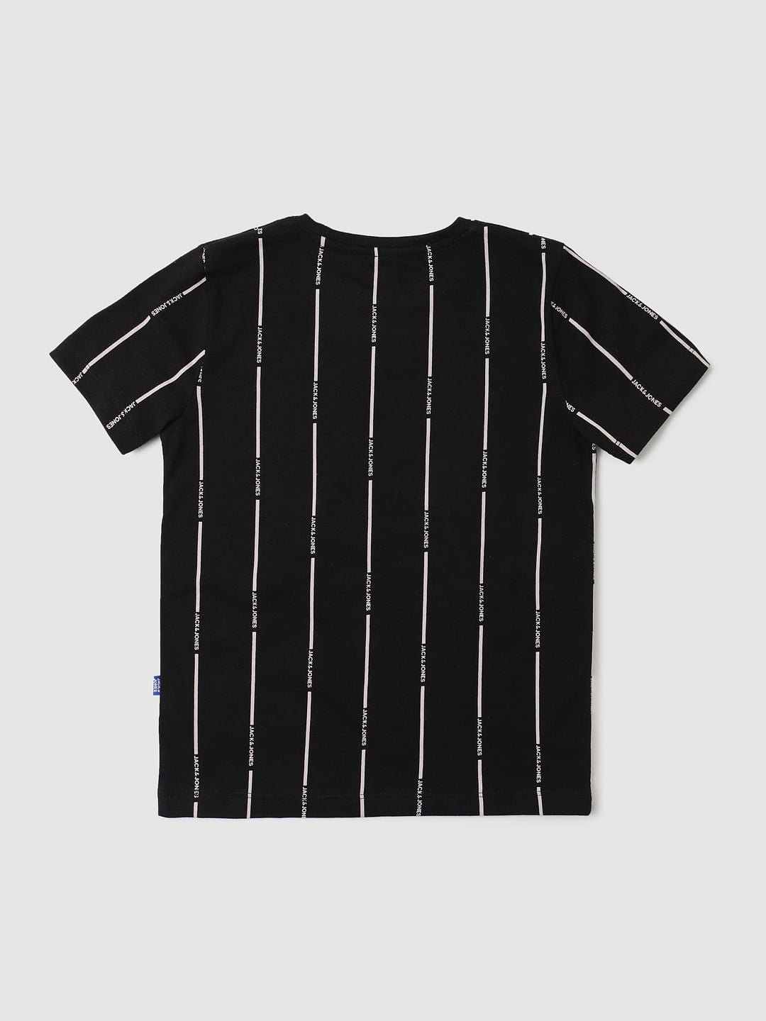 Boys Black Striped Logo Print Crew Neck T-shirt