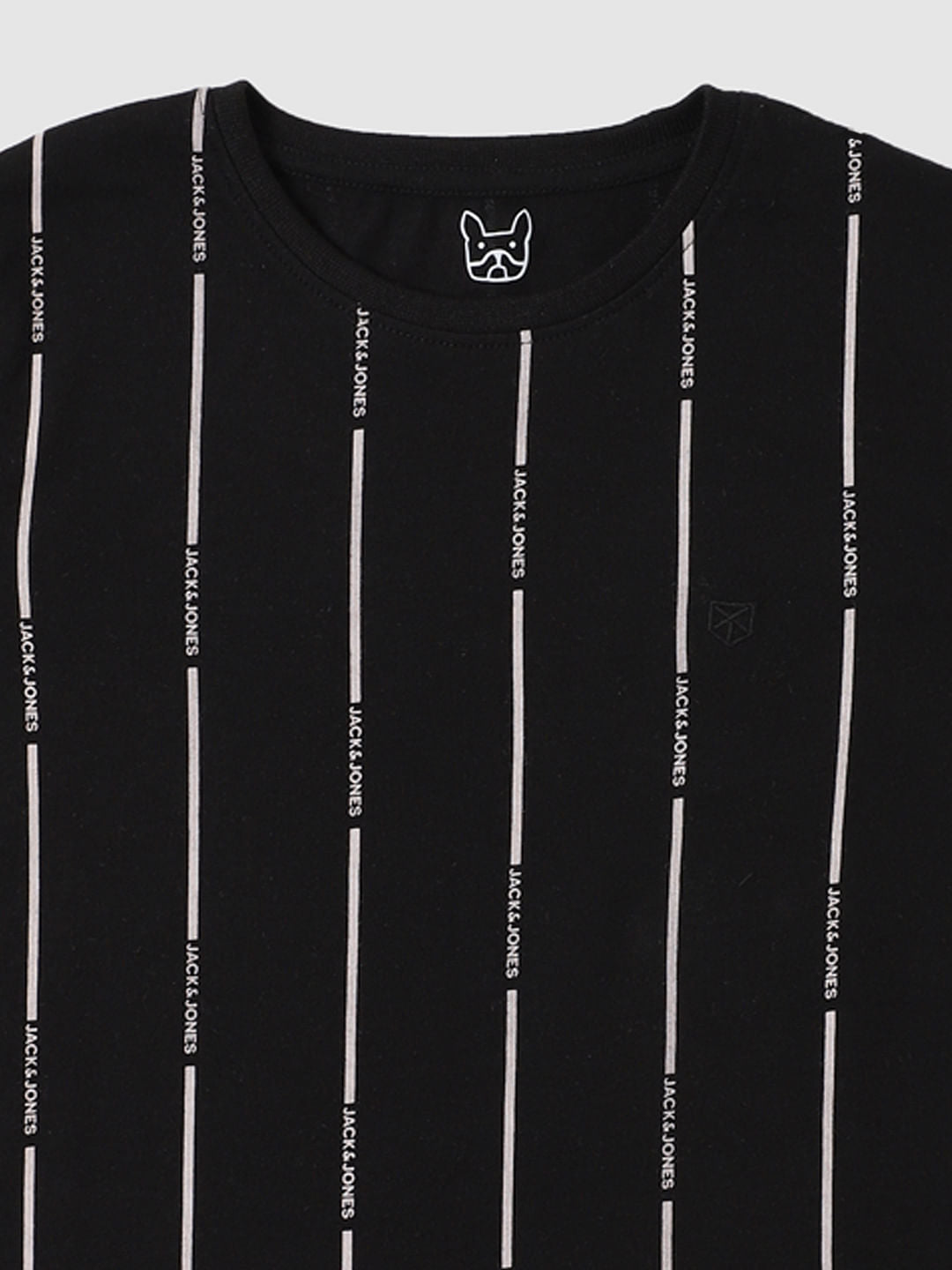 Boys Black Striped Logo Print Crew Neck T-shirt