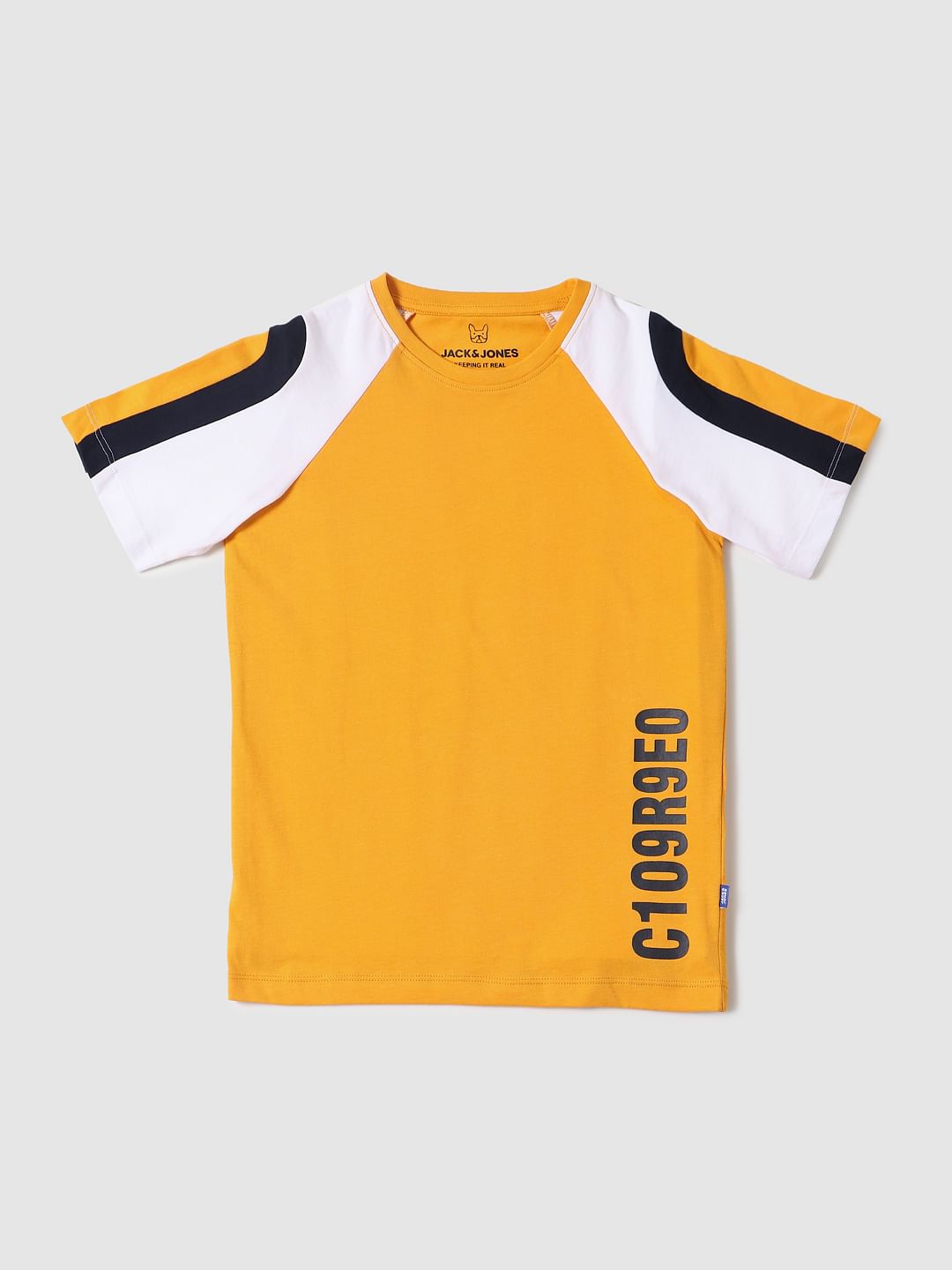 Boys Yellow Colourblocked Crew Neck T-shirt
