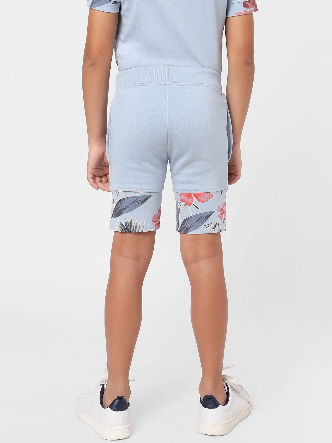 Boys Blue Mid Rise Floral Sweatshorts