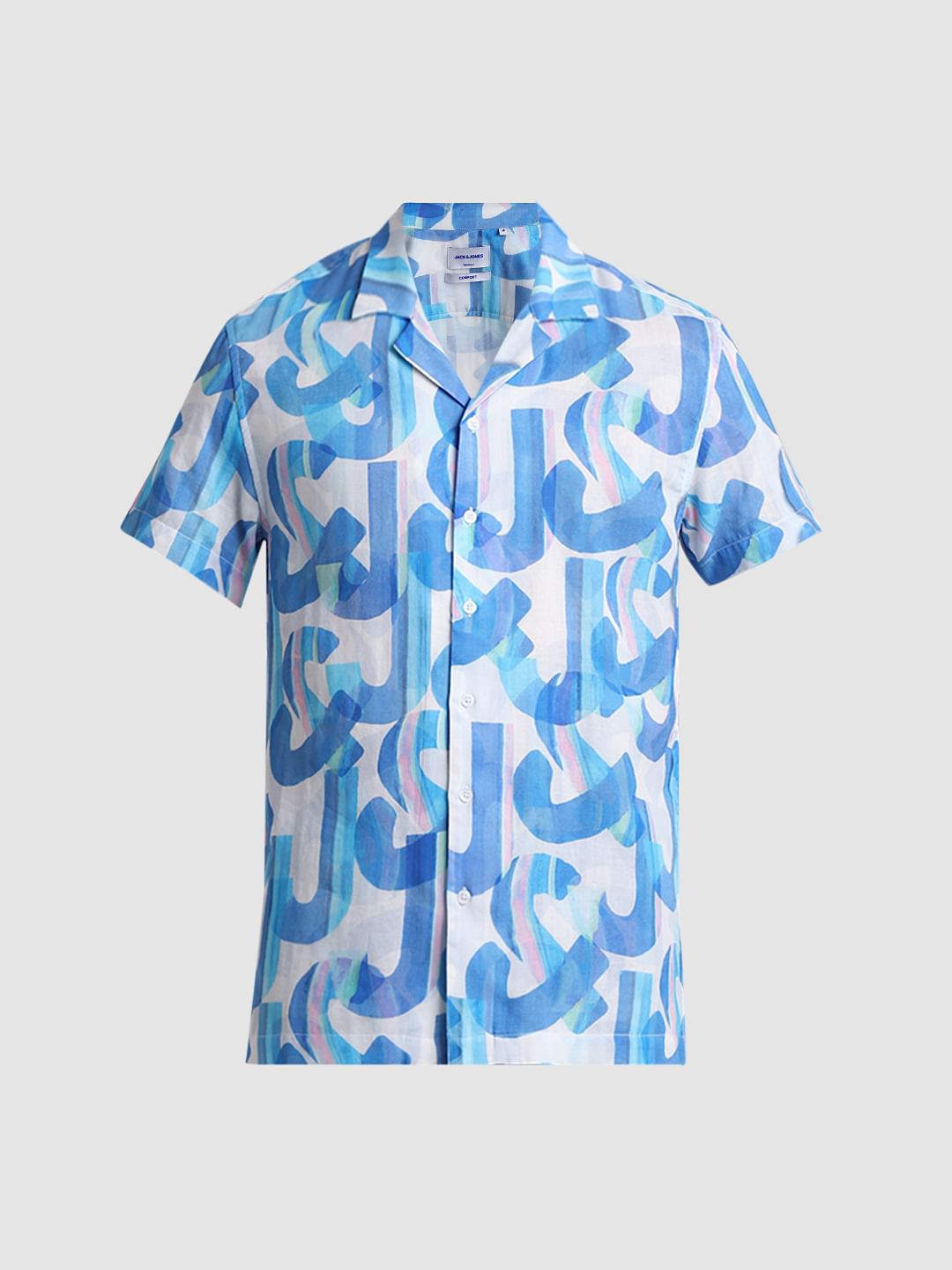 Blue Printed Short Sleeves Shirt