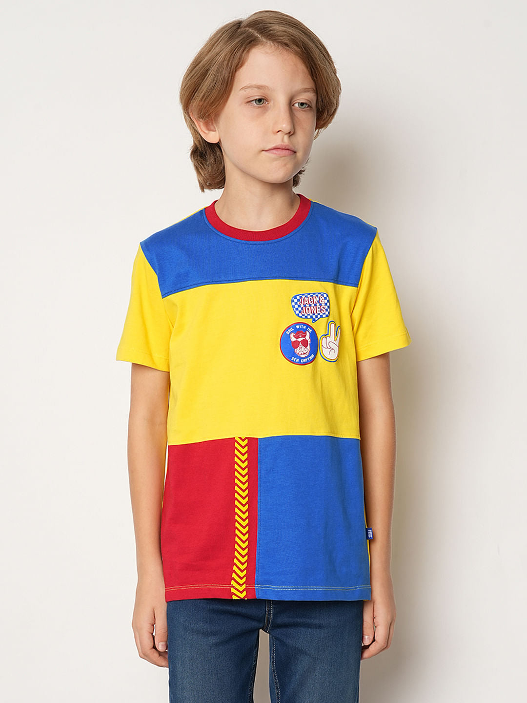 Yellow Colourblocked Crew Neck T-shirt