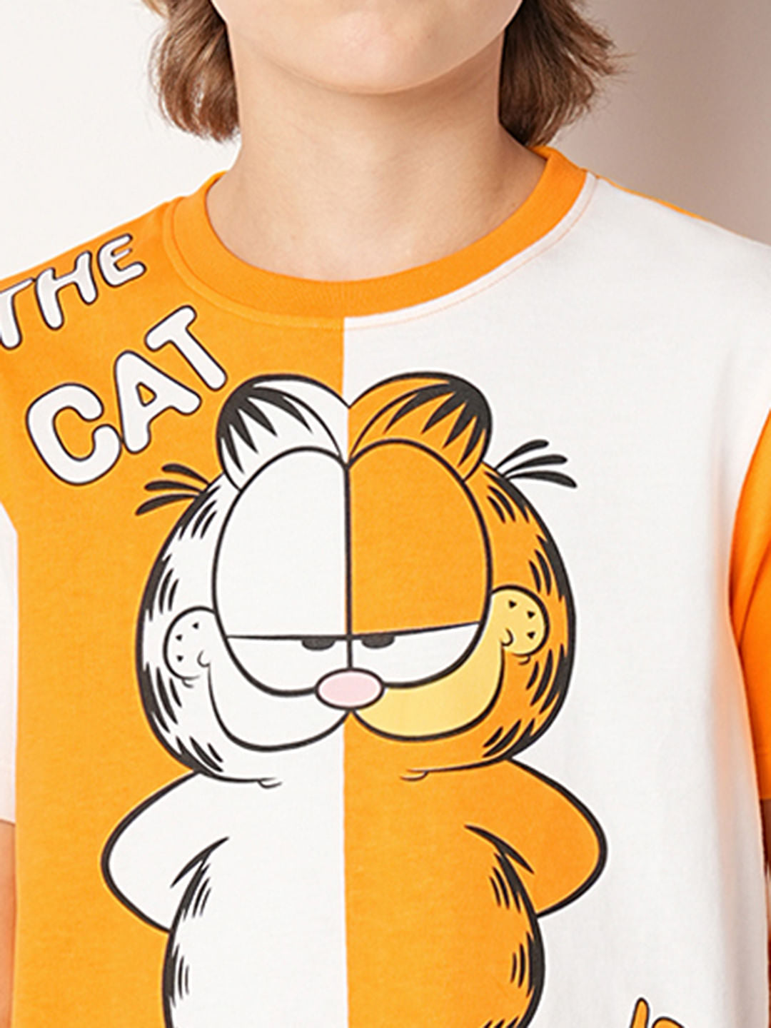 GARFIELD Orange Printed Colourblocked T-shirt