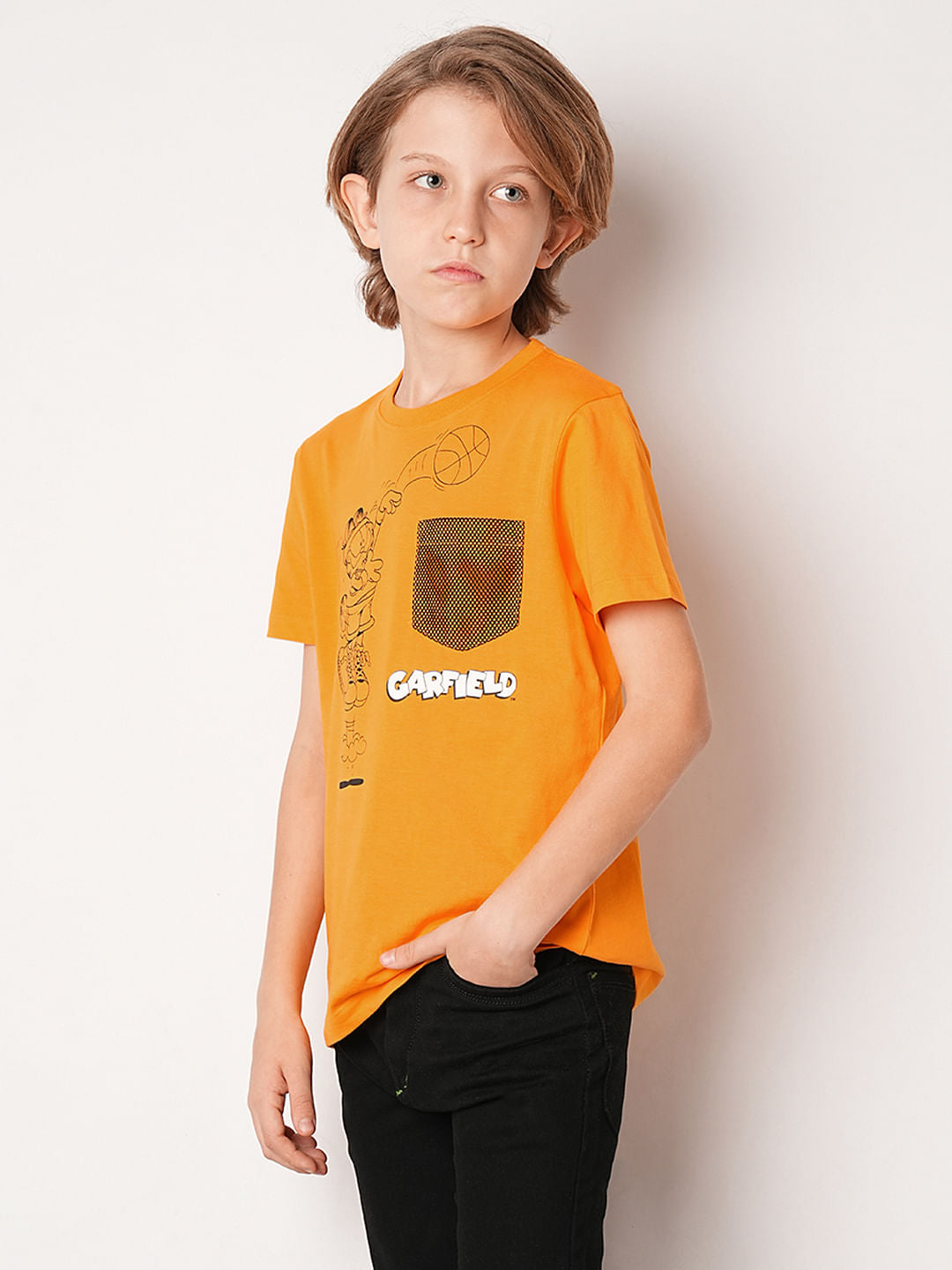 GARFIELD Orange Printed Cotton T-shirt