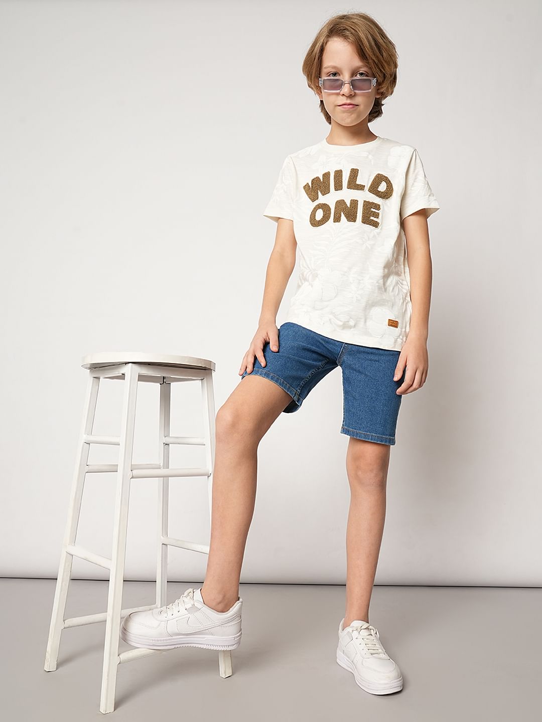 Blue Mid Rise Denim Shorts