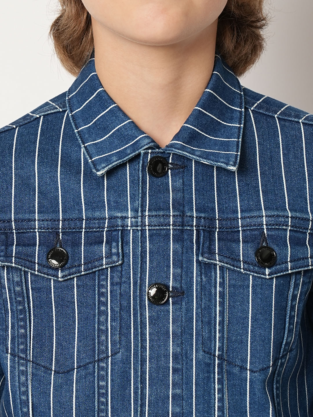 Blue Striped Denim Jacket