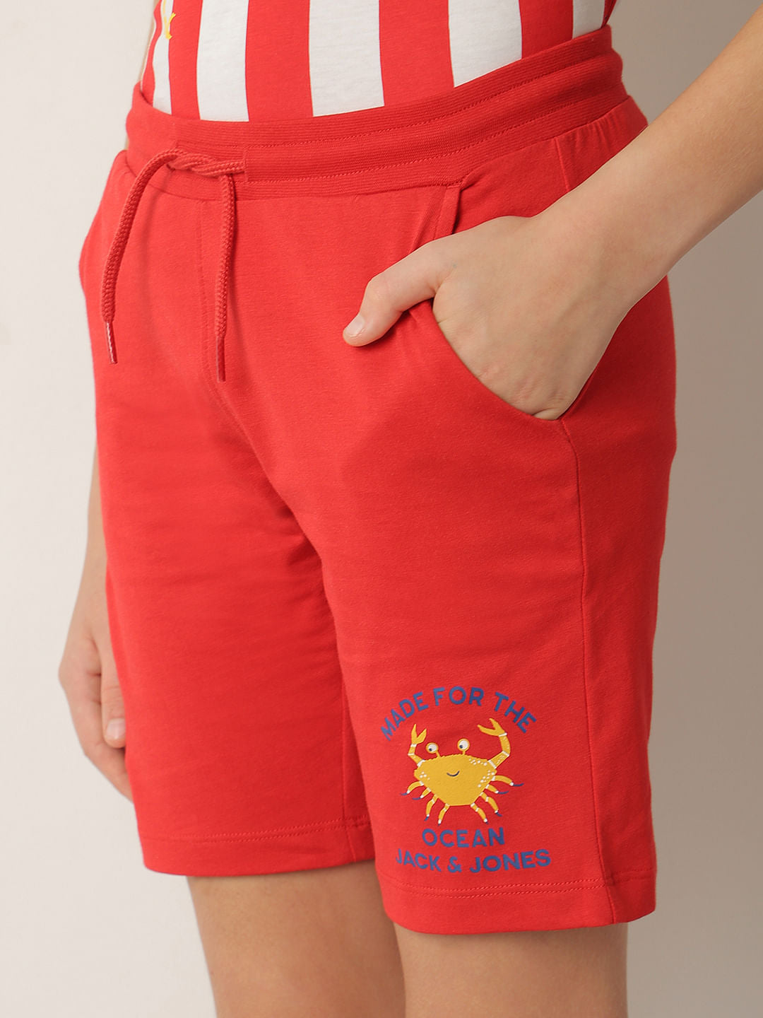 Boys Red Striped Co-ord Set Shorts