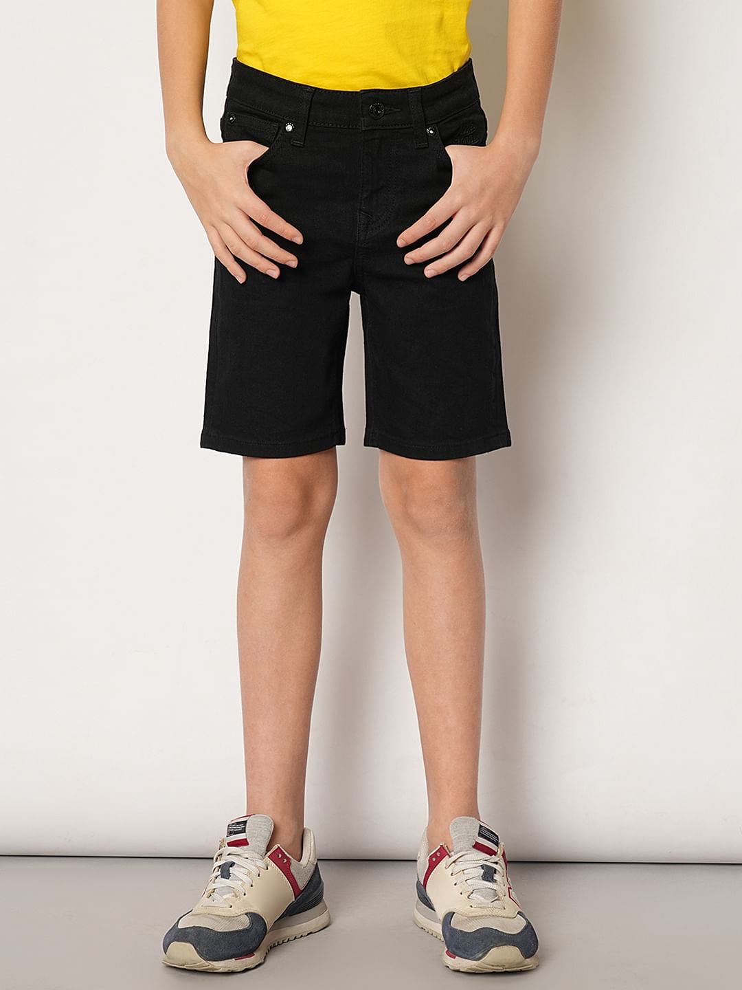Black Mid Rise Denim Shorts