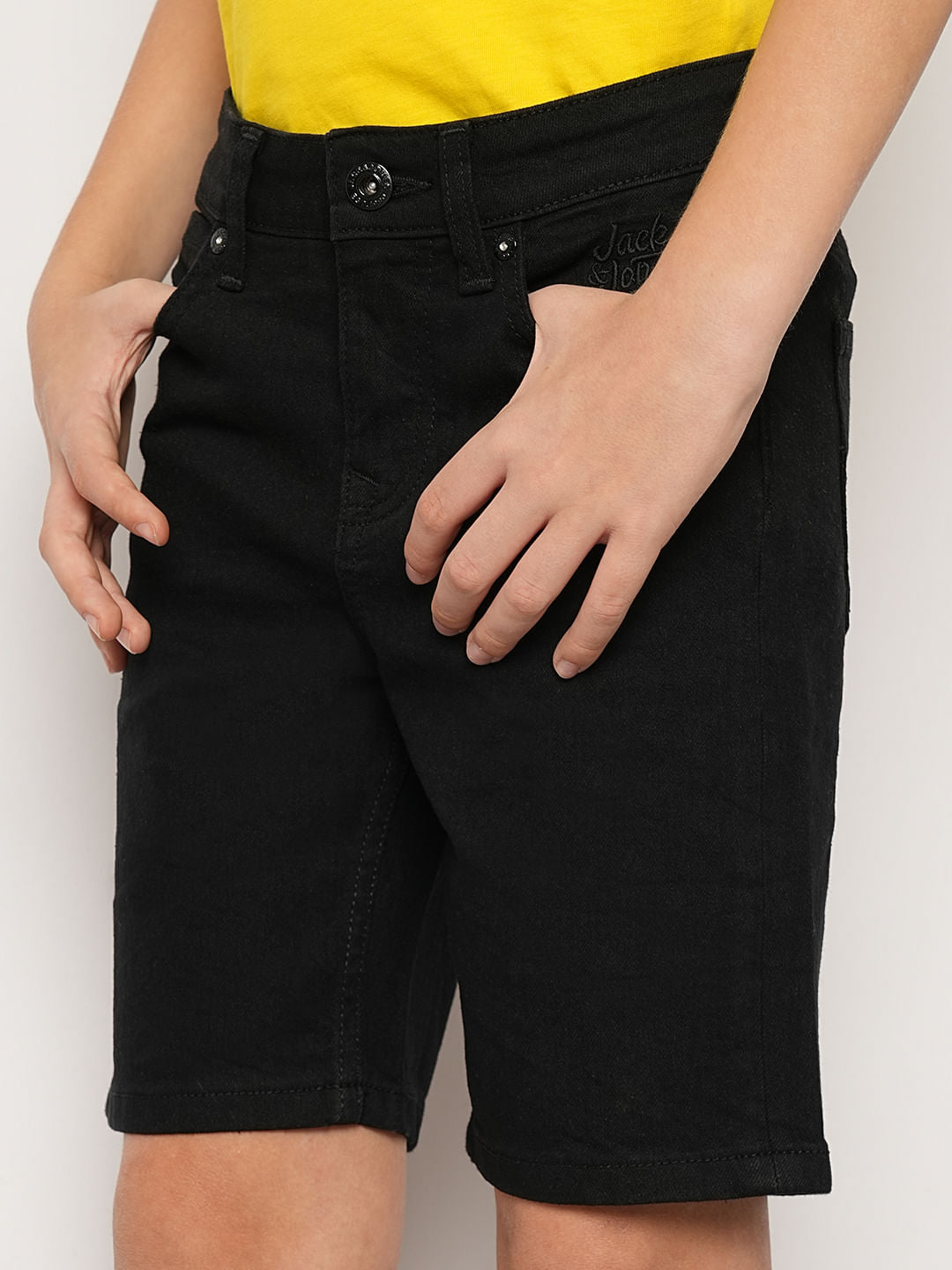 Black Mid Rise Denim Shorts