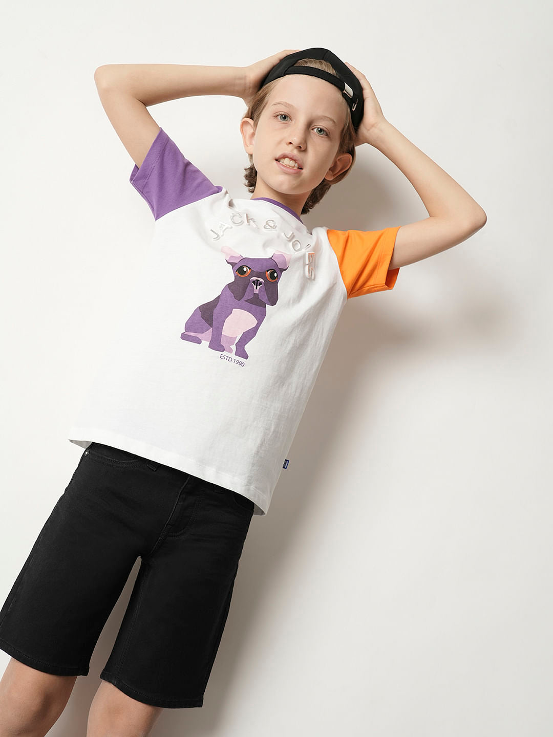 Boys Black Cotton Denim Shorts