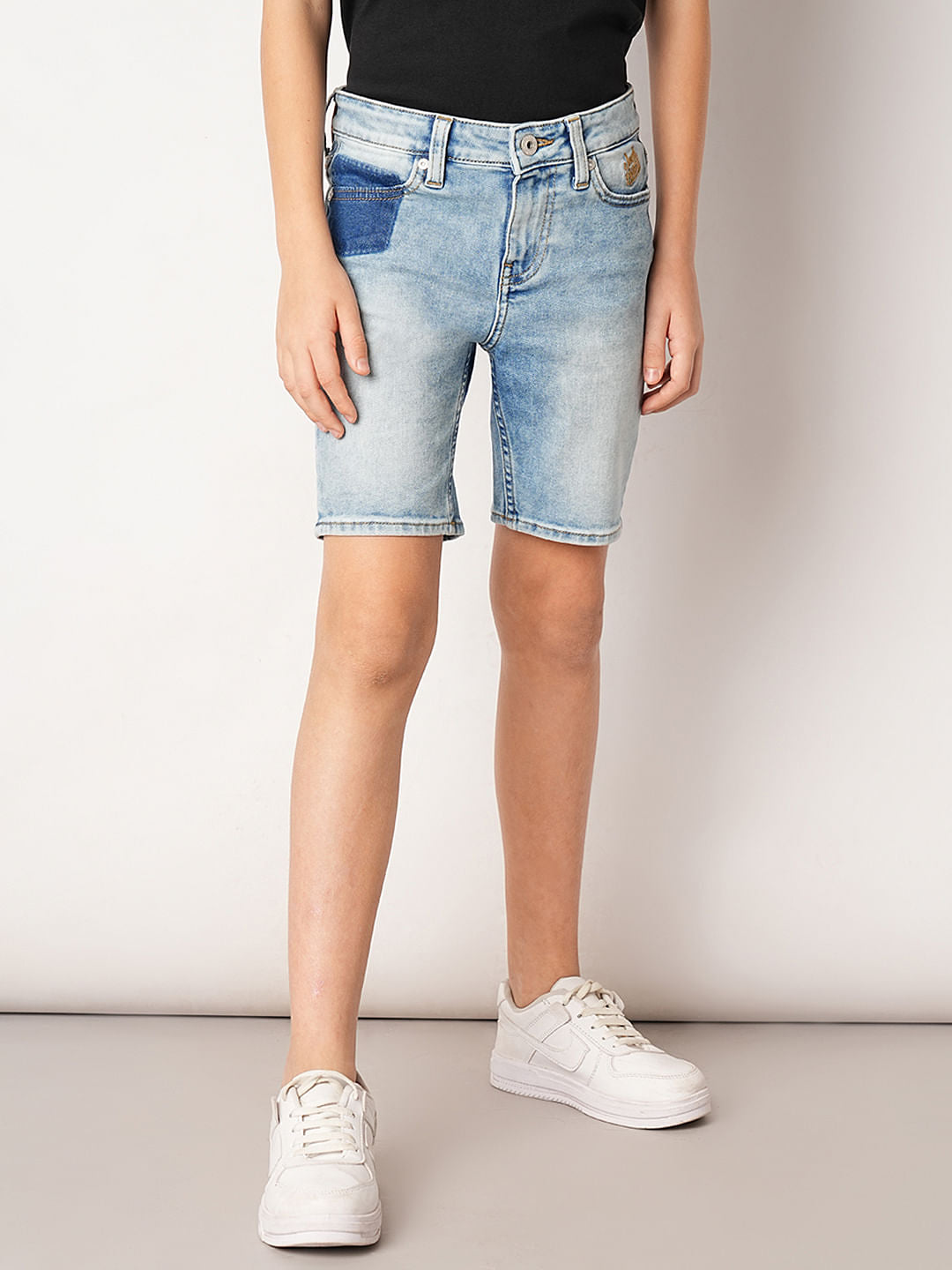 Light Blue Mid Rise Denim Shorts
