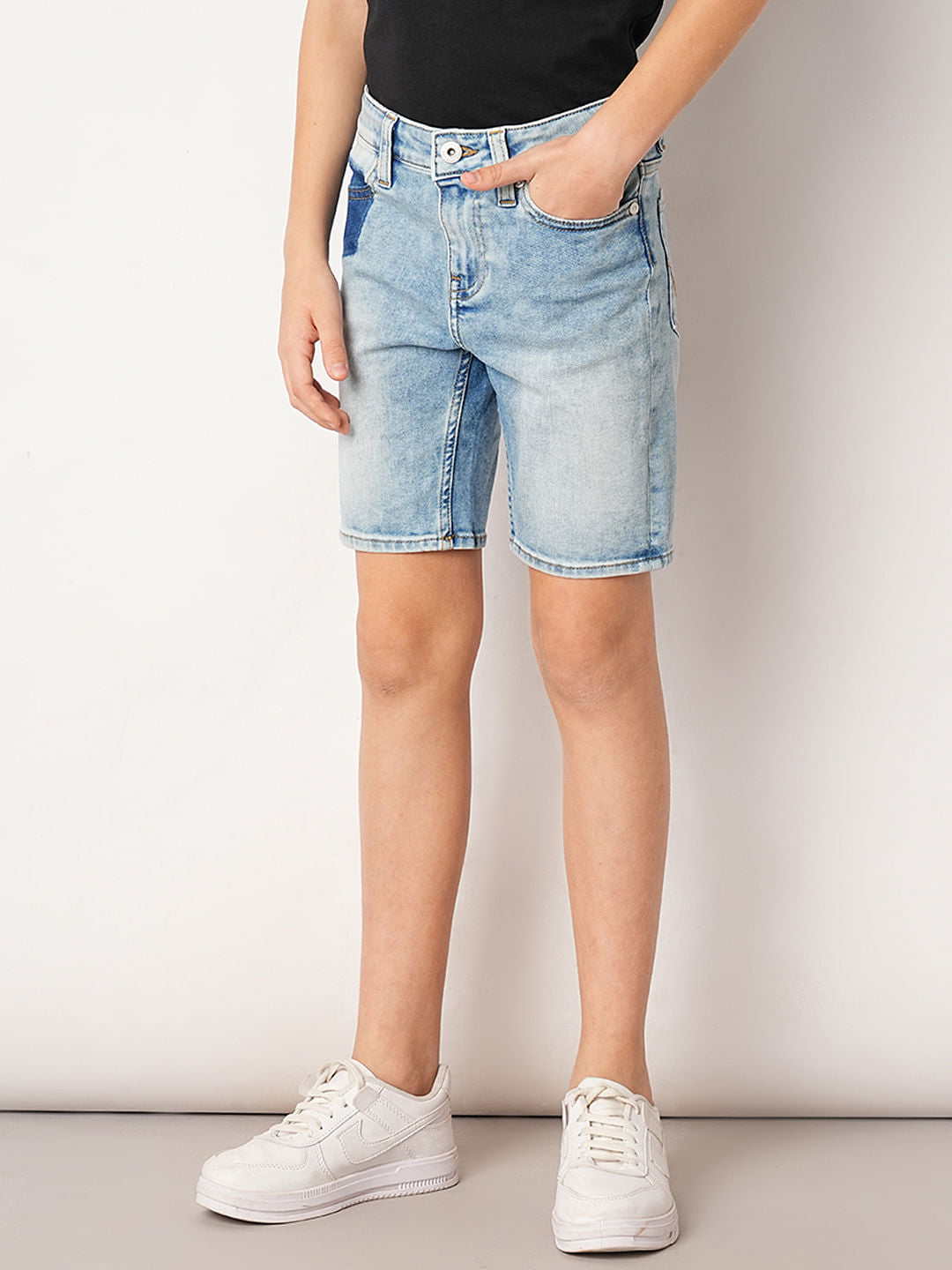 Light Blue Mid Rise Denim Shorts