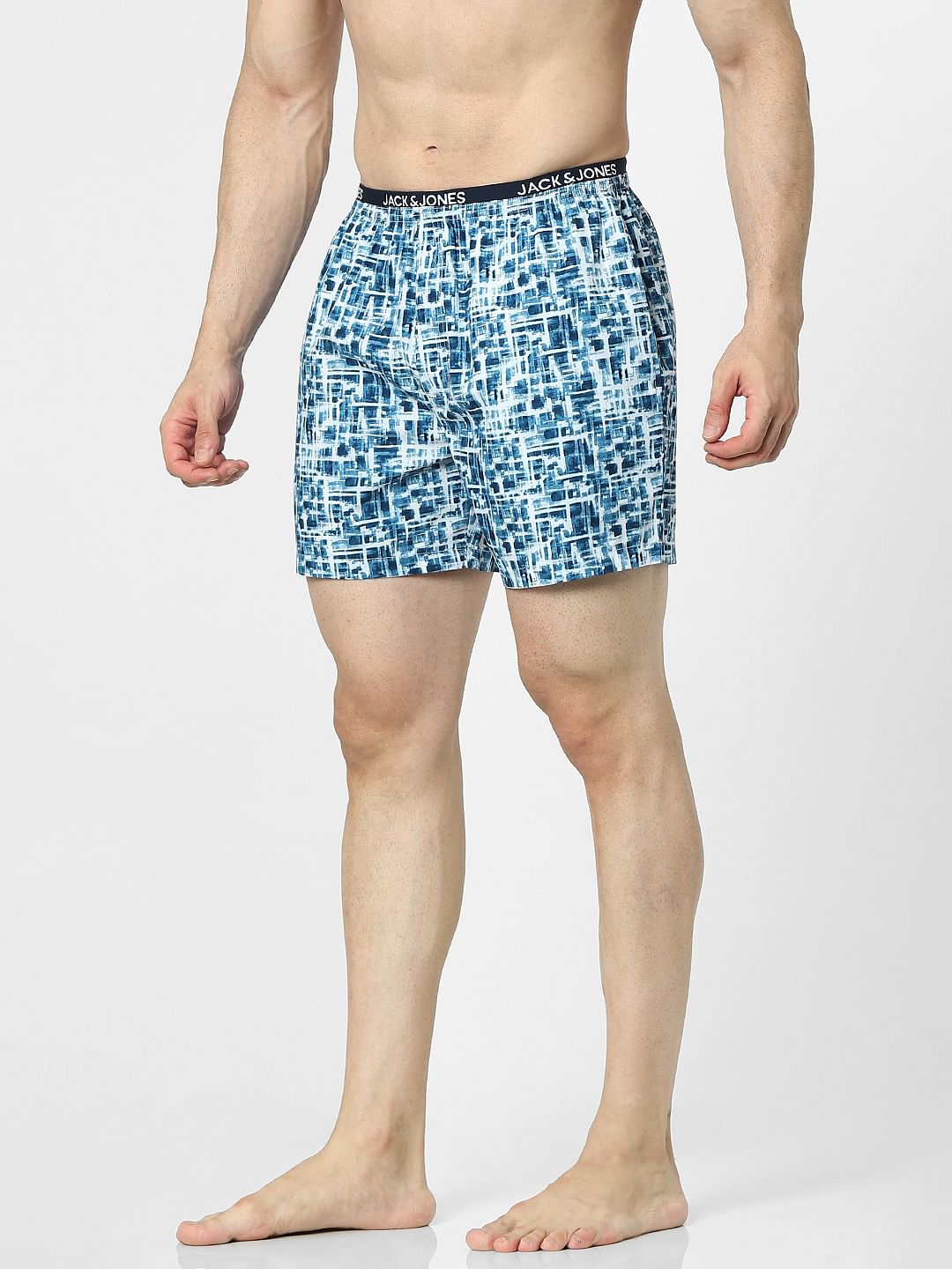 White Abstract Print Boxers