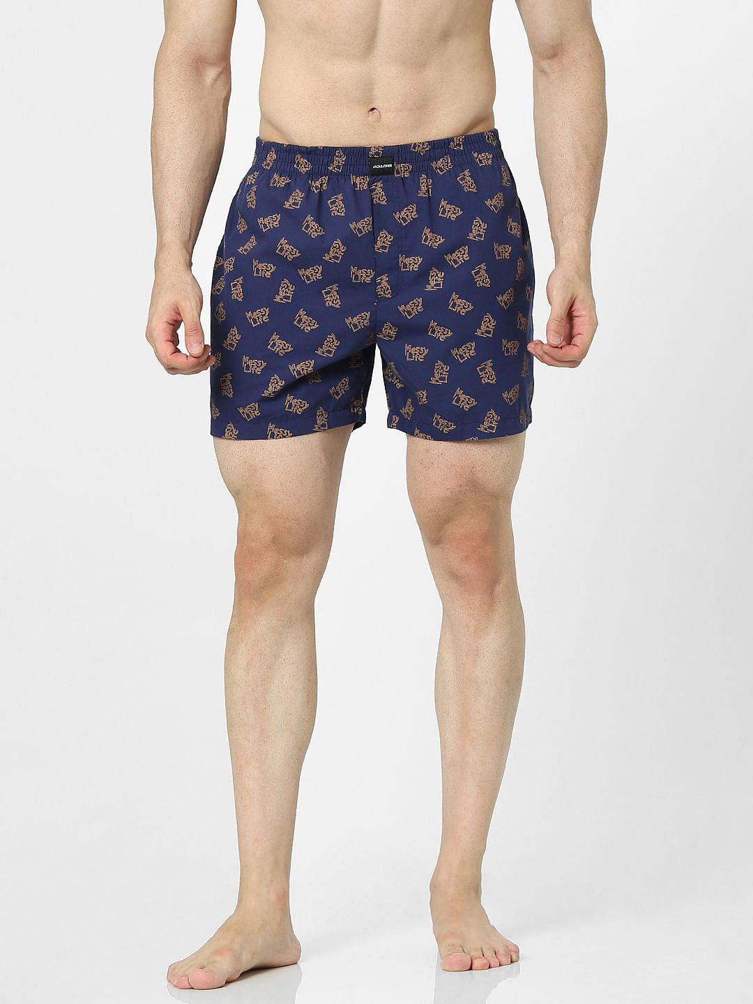Navy Blue Text Print Boxers