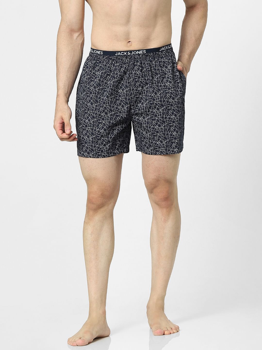 Navy Blue Geometric Print Boxers
