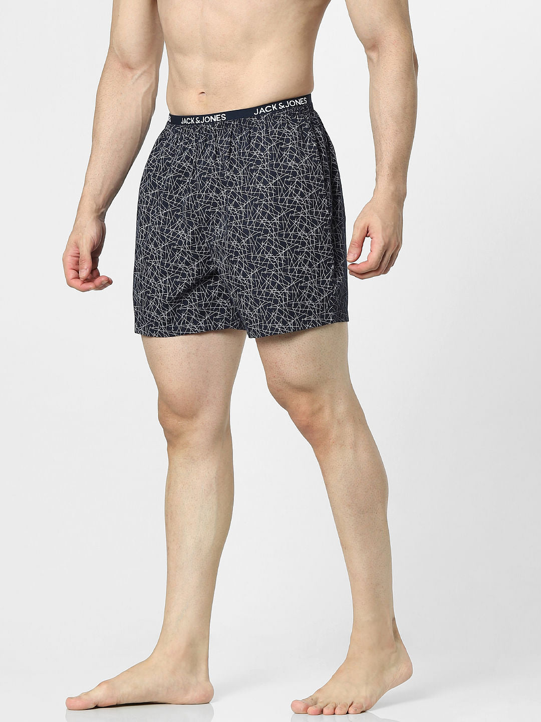 Navy Blue Geometric Print Boxers