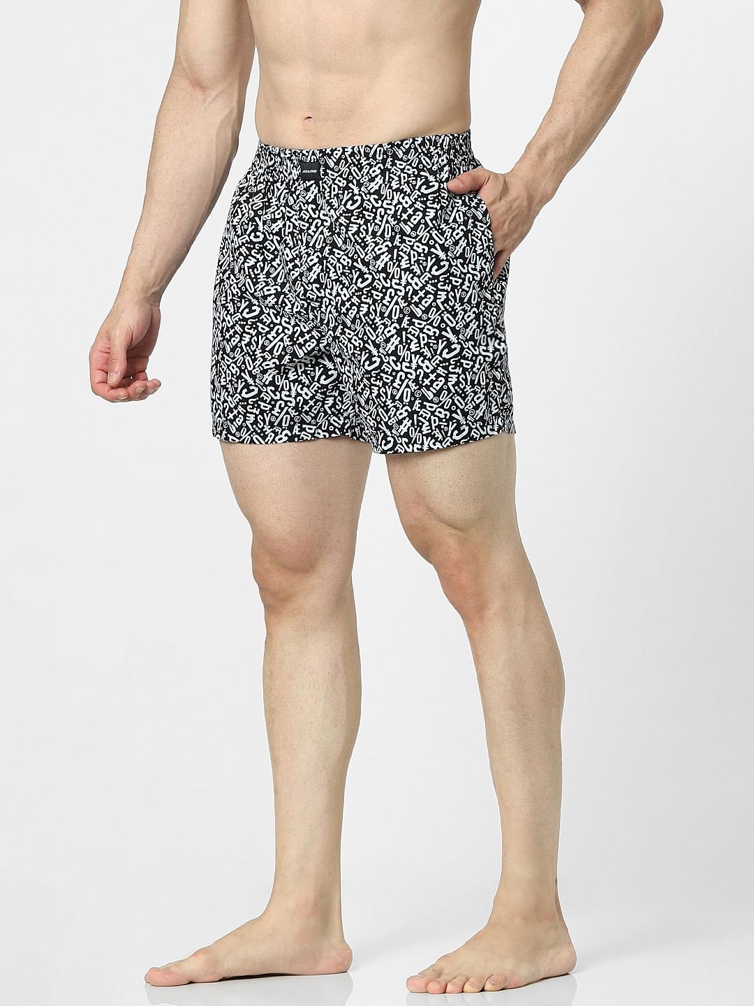 Black Text Print Boxers