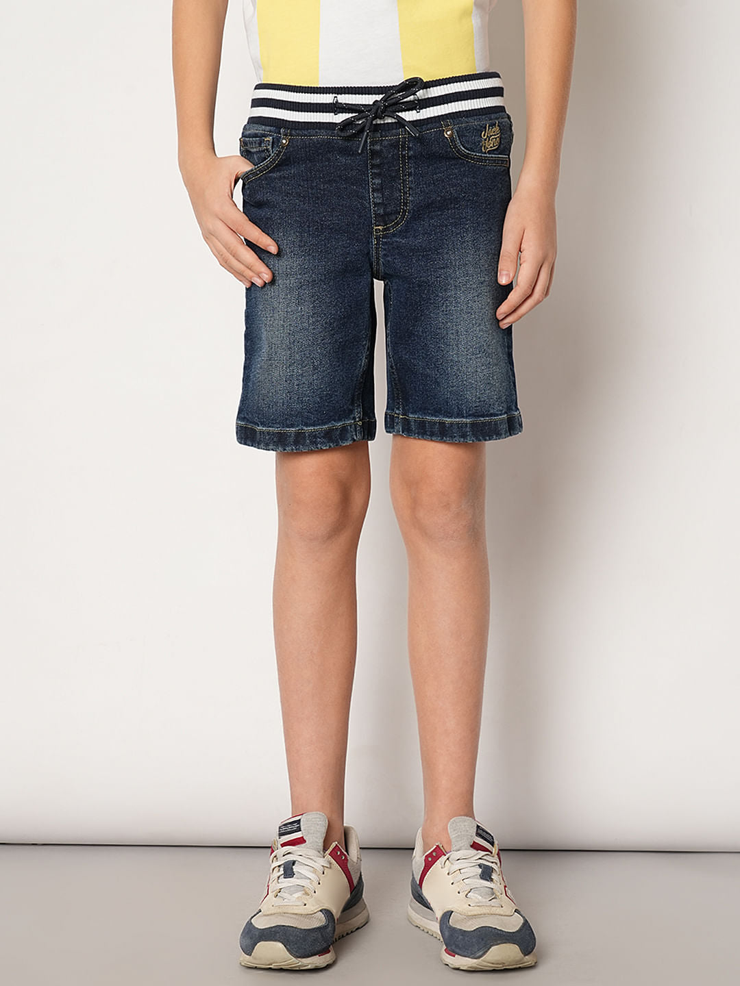 Blue Mid Rise Denim Shorts