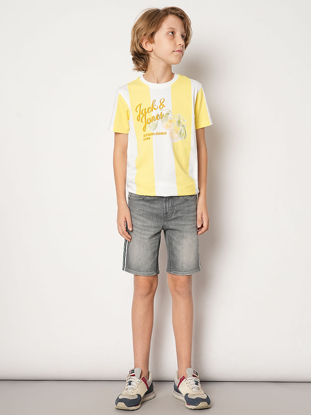 Grey Mid Rise Denim Shorts