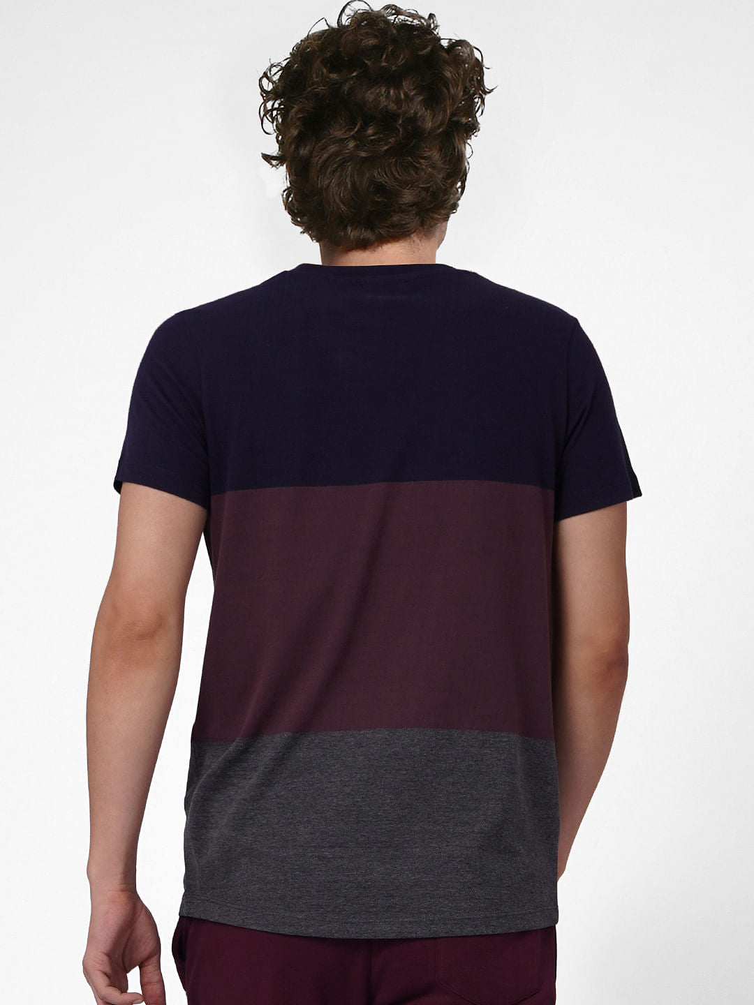 Blue Colourblocked Crew Neck T-shirt