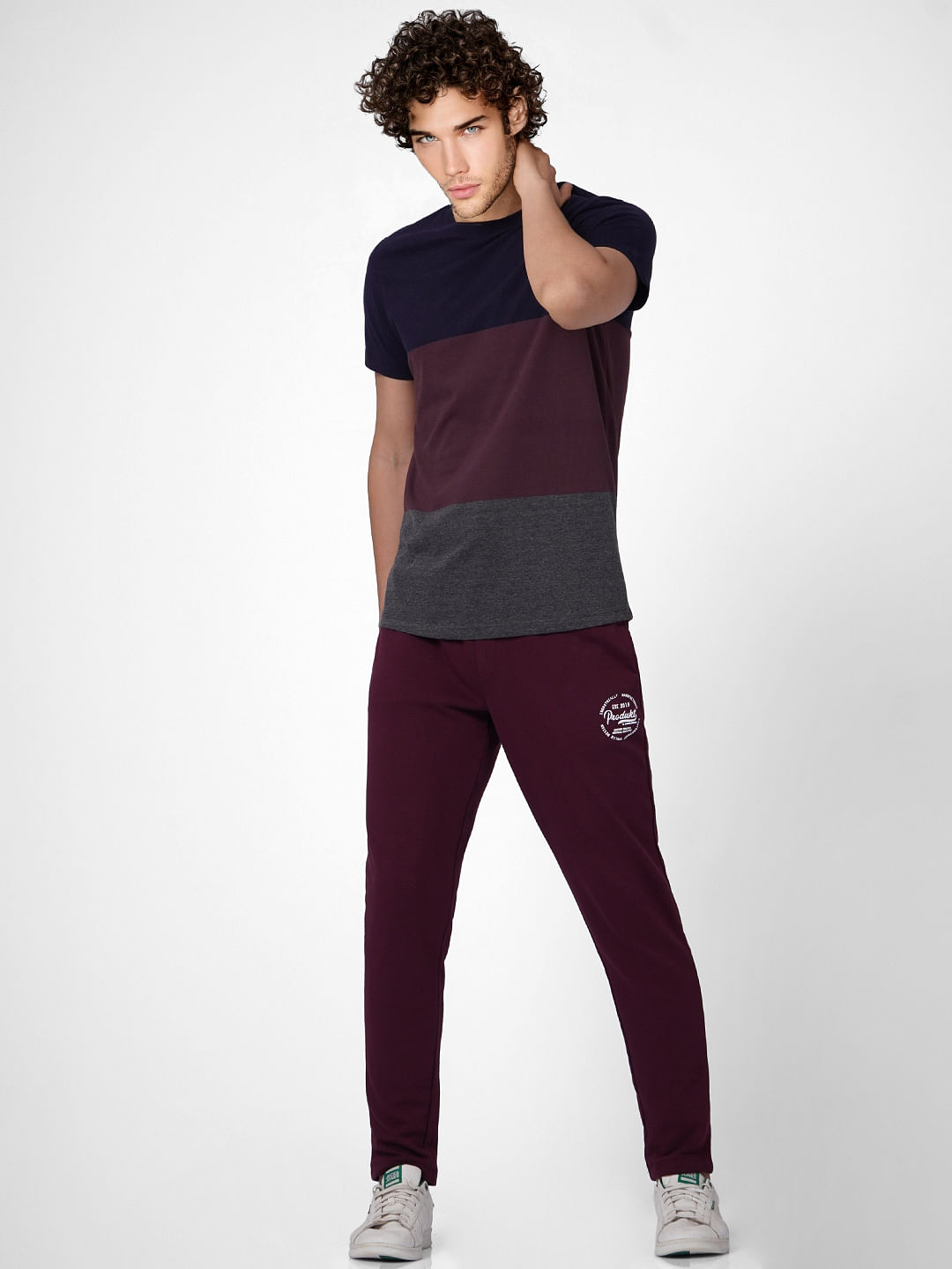 Blue Colourblocked Crew Neck T-shirt