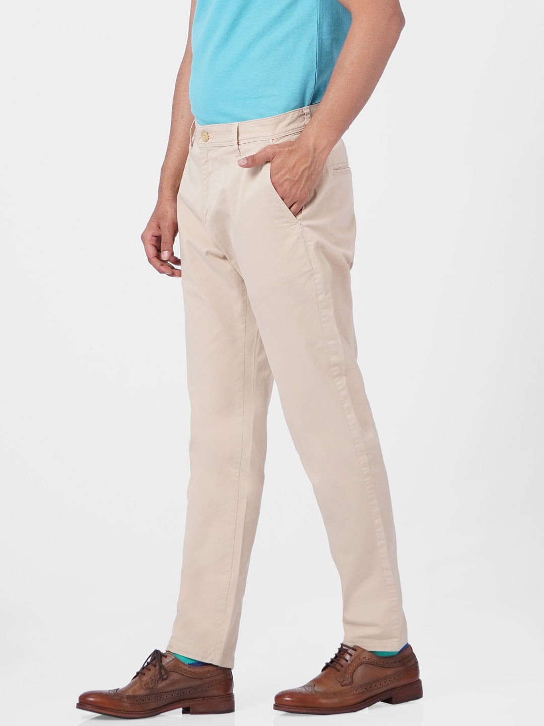 Beige Low Rise Pants