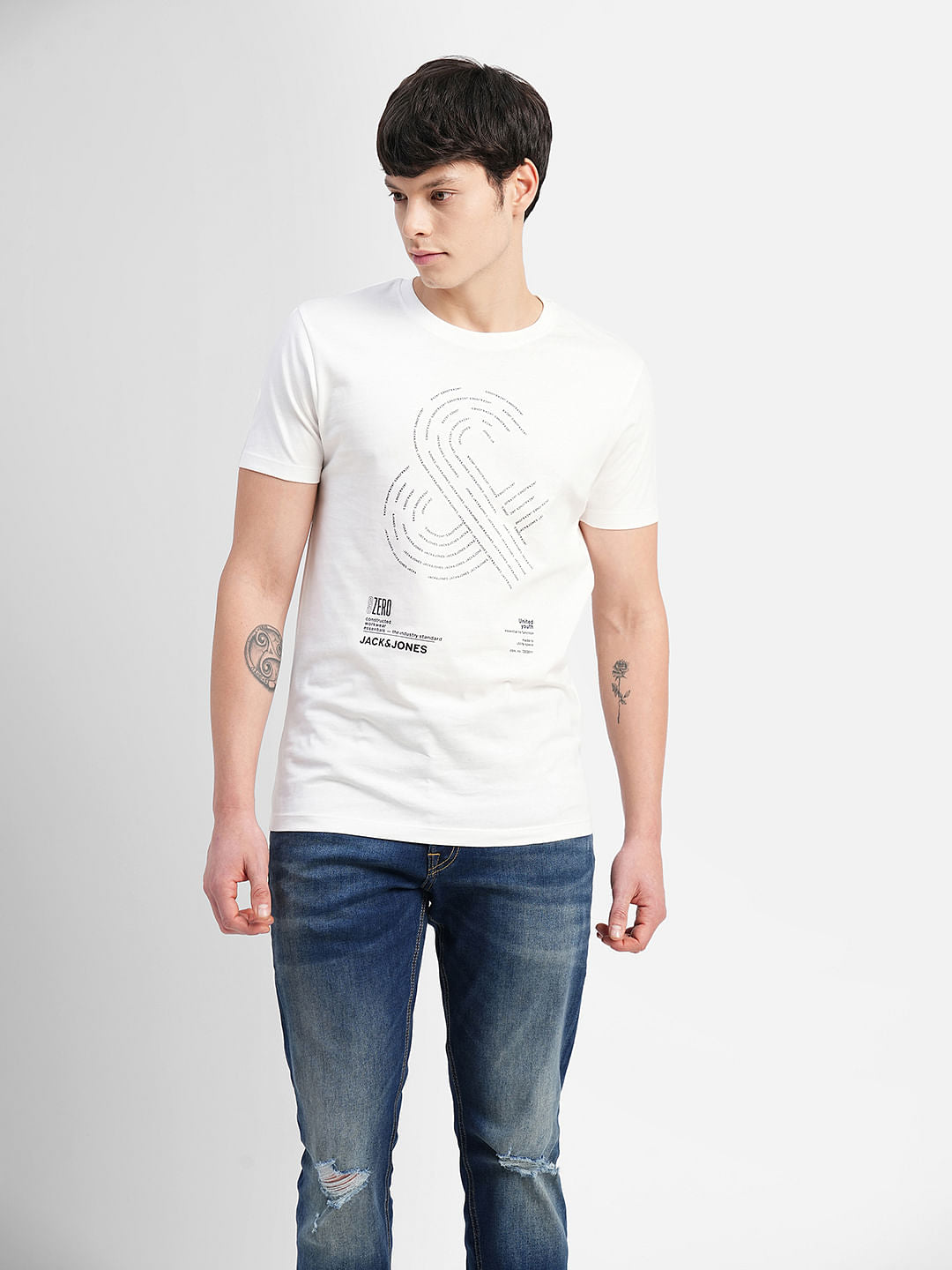 White Logo Print Crew Neck T-shirt