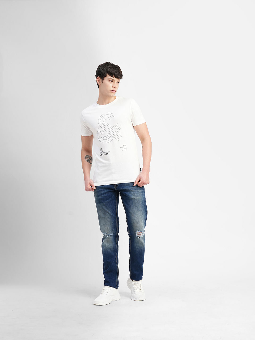 White Logo Print Crew Neck T-shirt