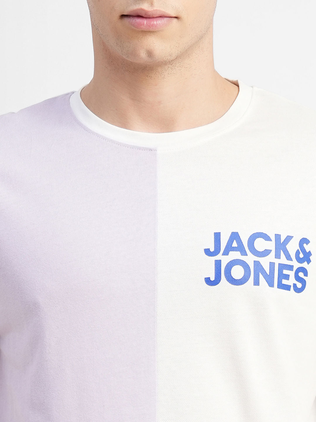 White Colourblocked Crew Neck T-shirt