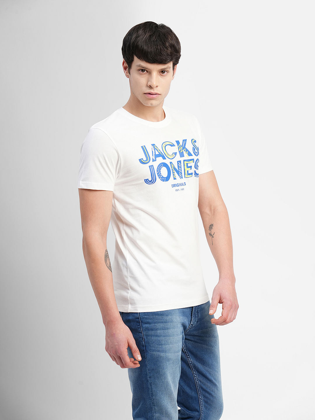 White Logo Print Crew Neck T-shirt