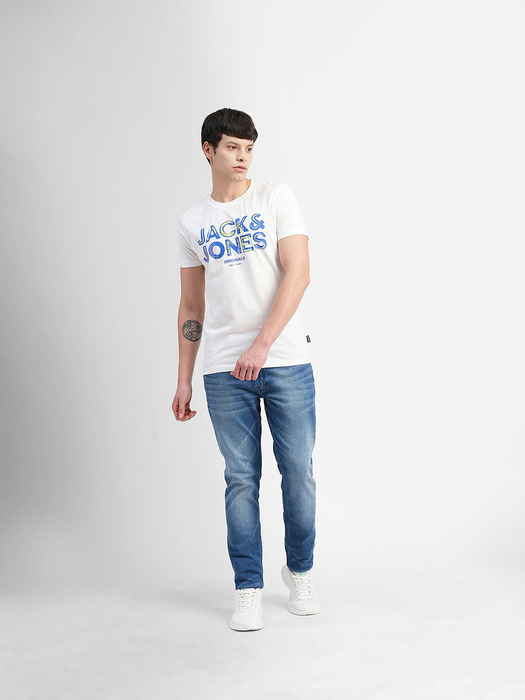 White Logo Print Crew Neck T-shirt