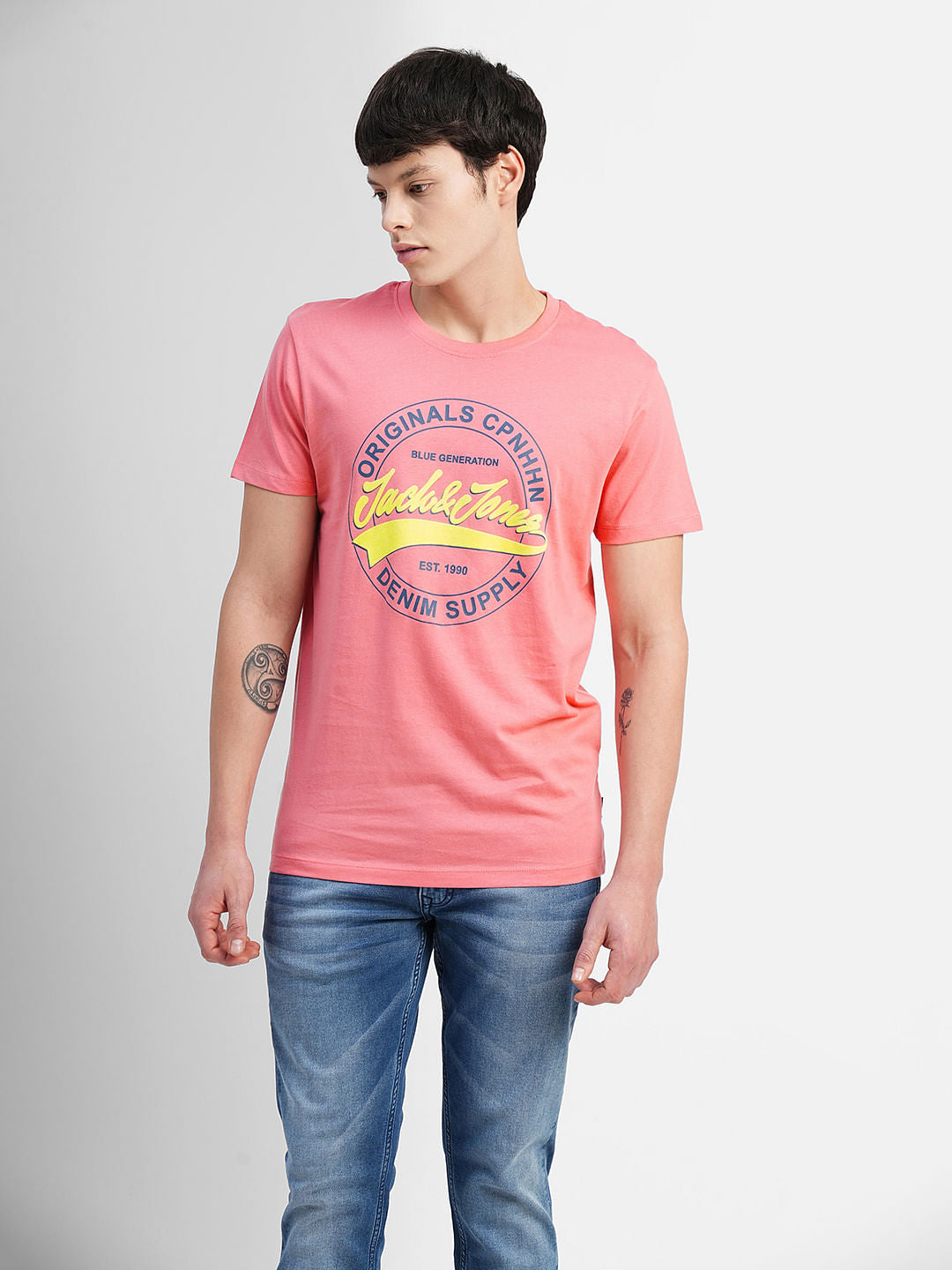 Coral Logo Text Print Crew Neck T-shirt