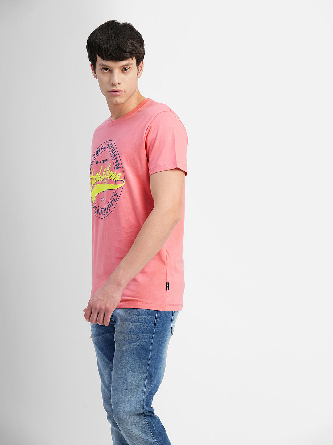 Coral Logo Text Print Crew Neck T-shirt