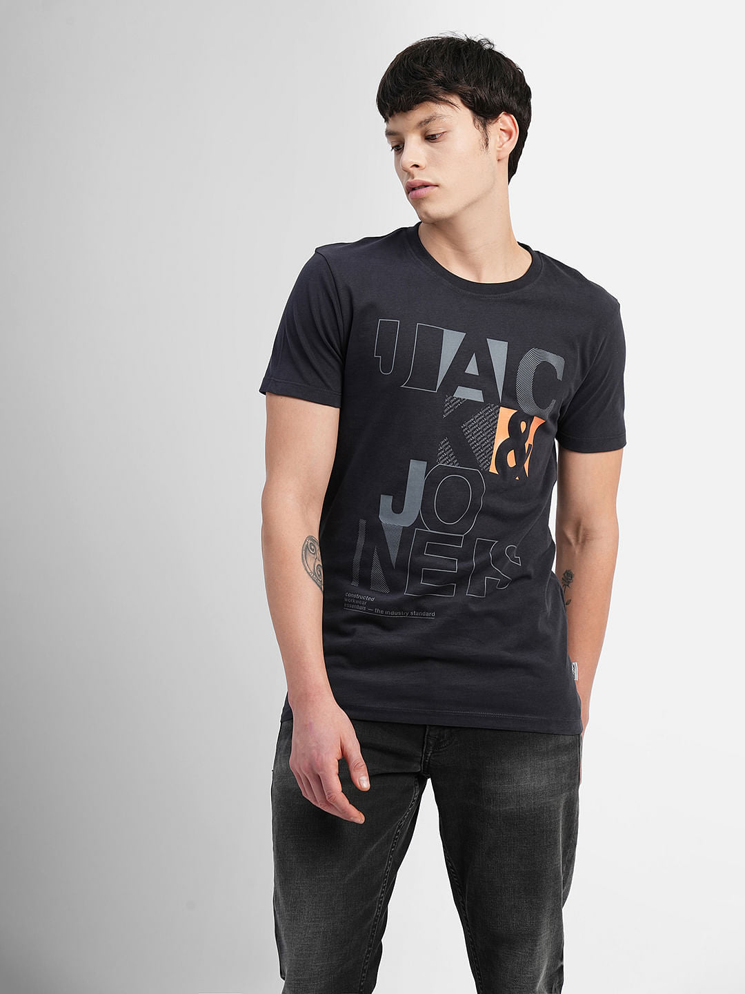 Black Typographic Print Crew Neck T-shirt