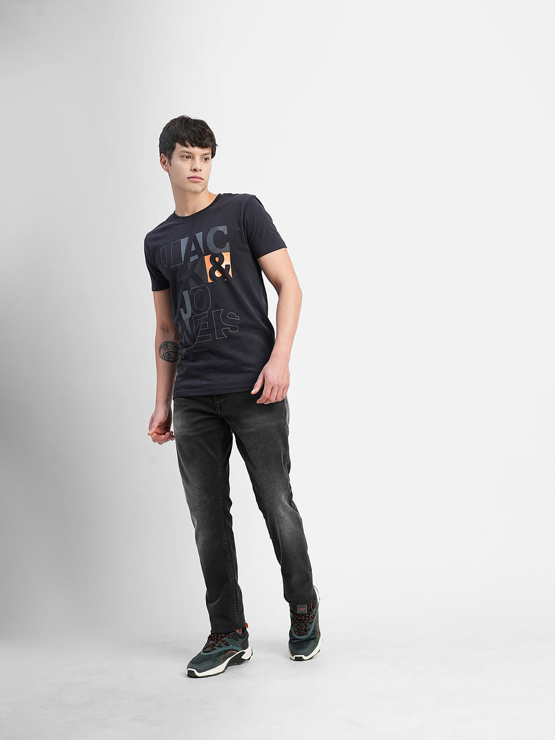 Black Typographic Print Crew Neck T-shirt