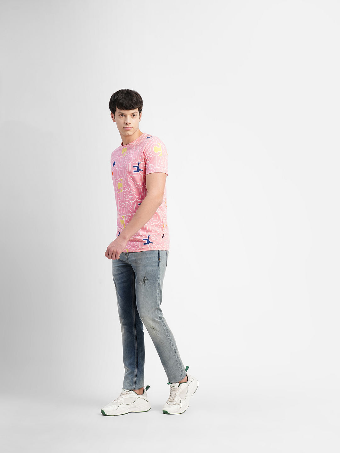 Pink Logo Print Crew Neck T-shirt