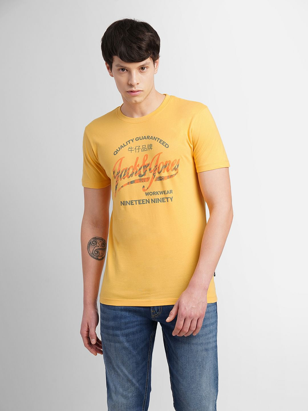 Yellow Logo Print Crew Neck T-shirt