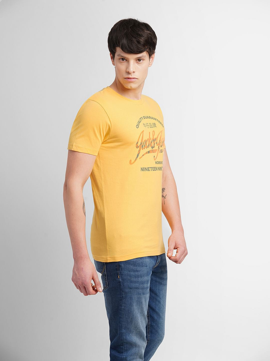 Yellow Logo Print Crew Neck T-shirt