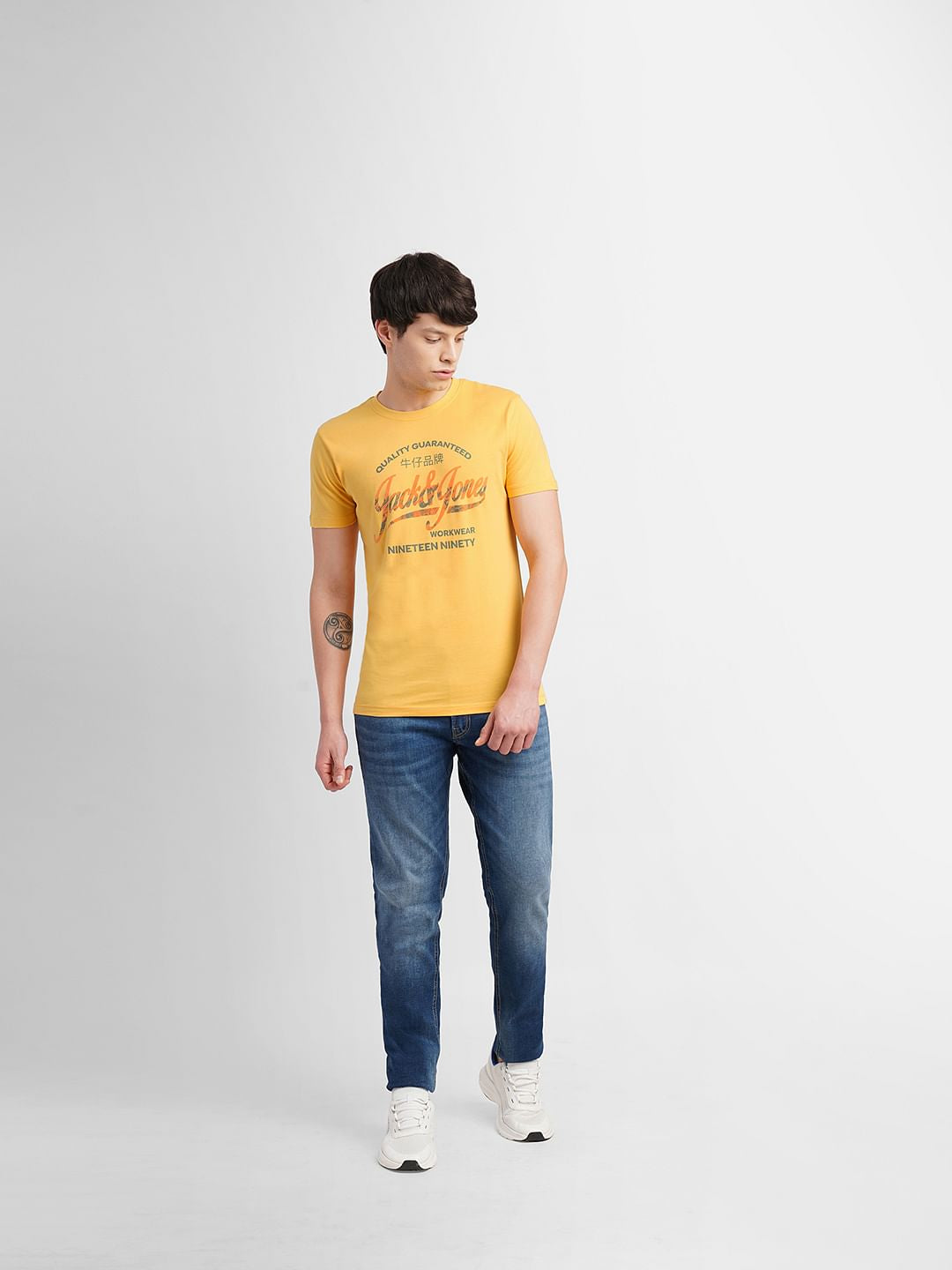 Yellow Logo Print Crew Neck T-shirt