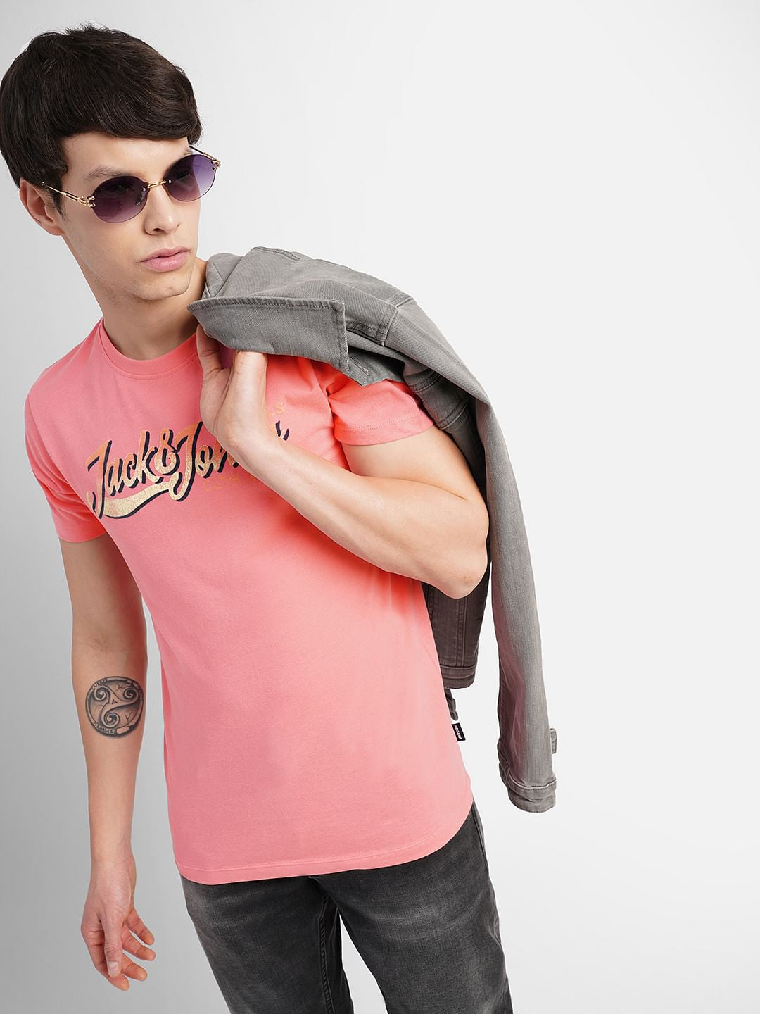 Pink Logo Print Crew Neck T-shirt