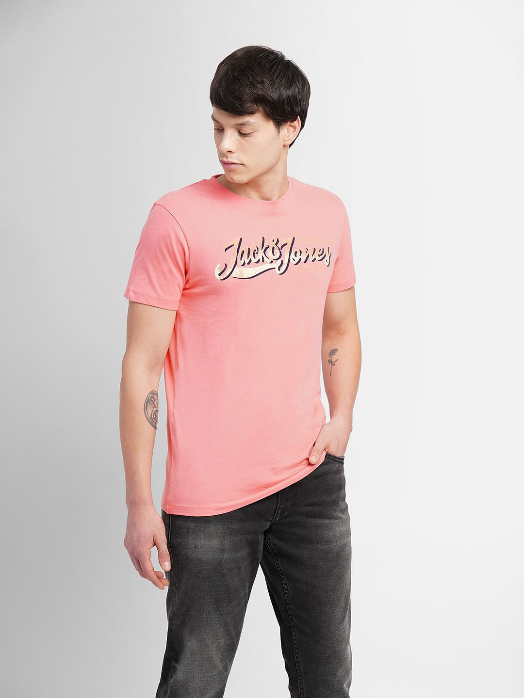 Pink Logo Print Crew Neck T-shirt