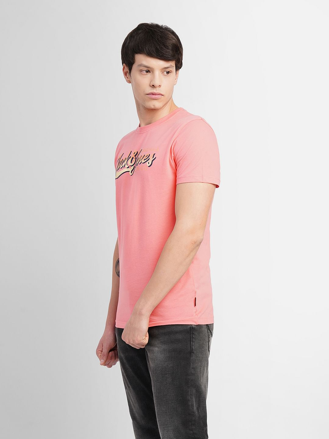Pink Logo Print Crew Neck T-shirt