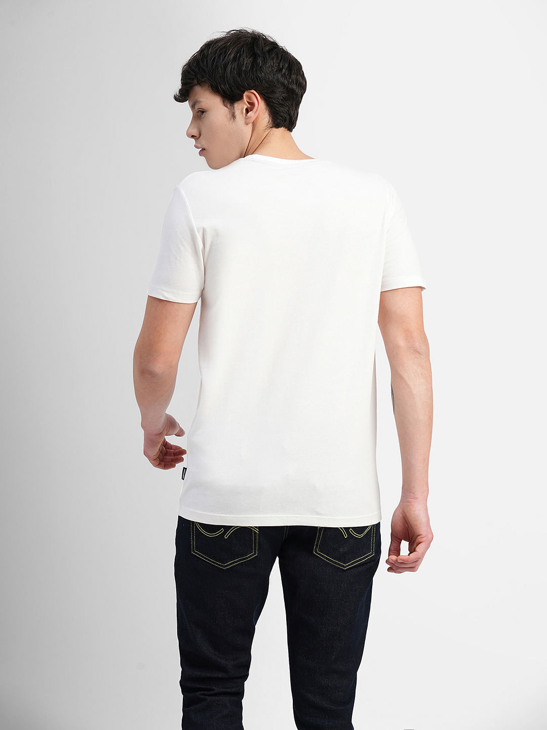 White Logo Text Print Crew Neck T-shirt
