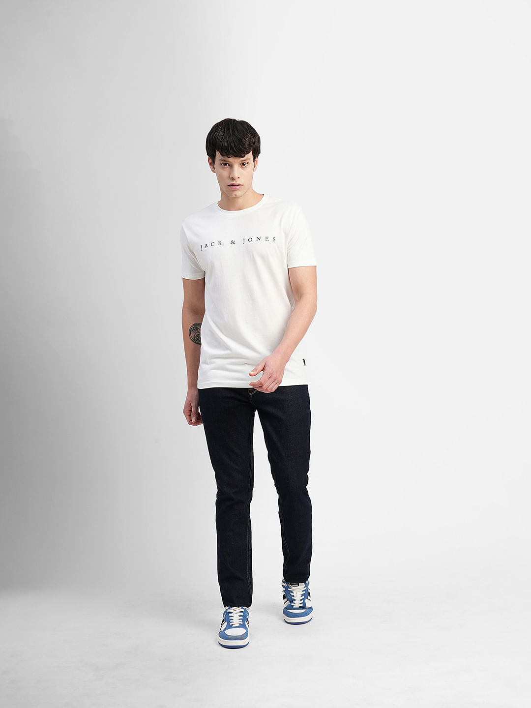 White Logo Text Print Crew Neck T-shirt