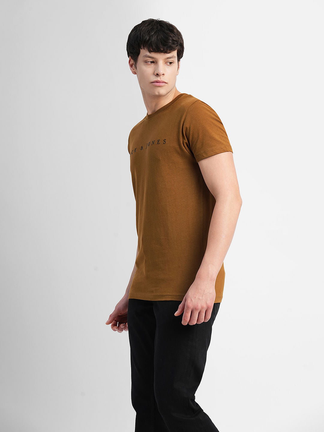 Brown Logo Text Print Crew Neck T-shirt