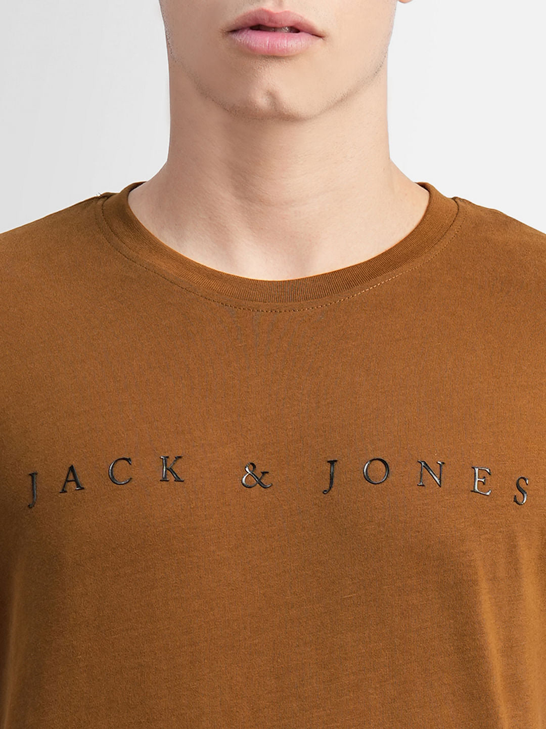 Brown Logo Text Print Crew Neck T-shirt
