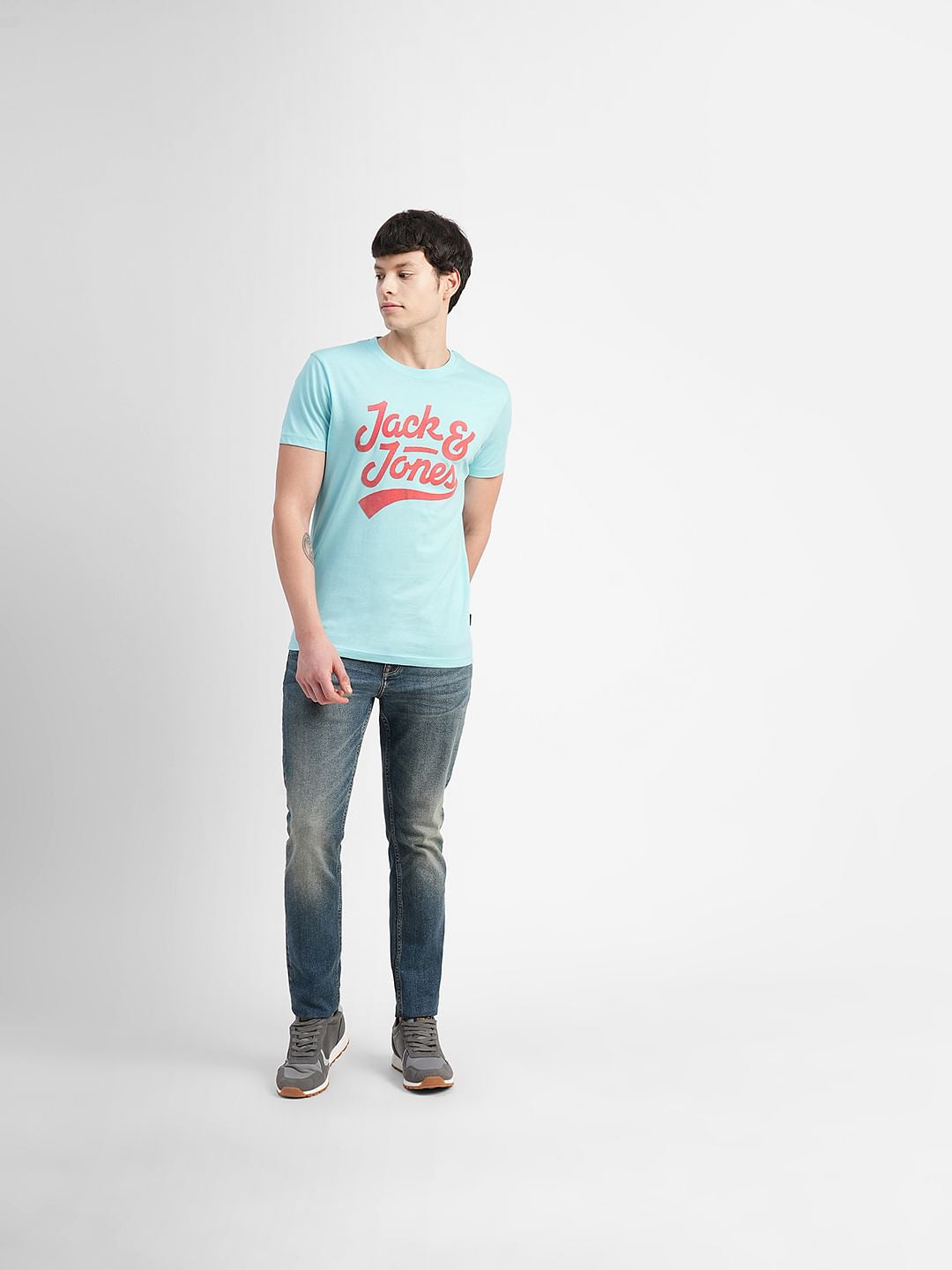 Blue Logo Print Crew Neck T-shirt