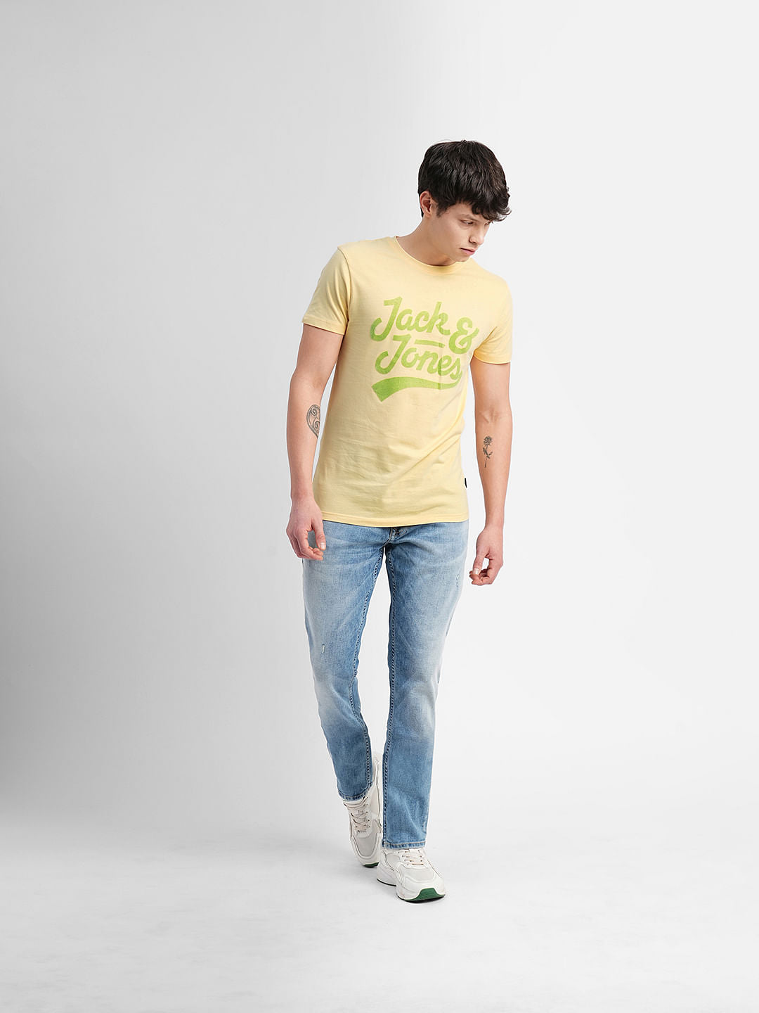 Yellow Logo Print Crew Neck T-shirt