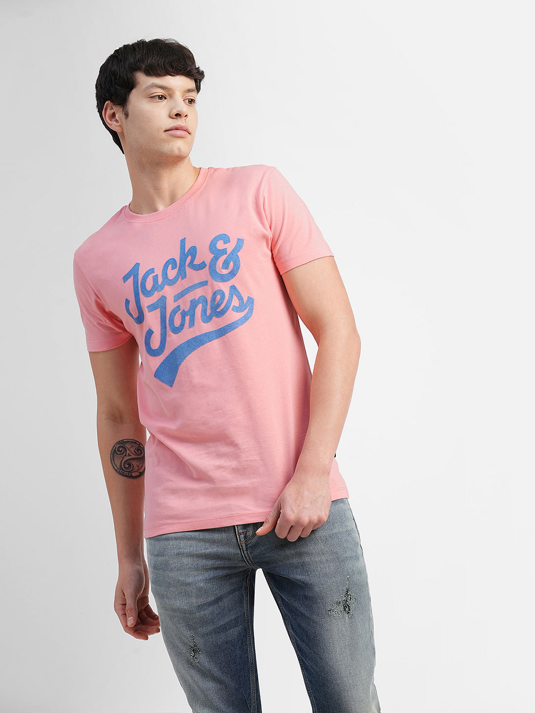 Pink Logo Print Crew Neck T-shirt
